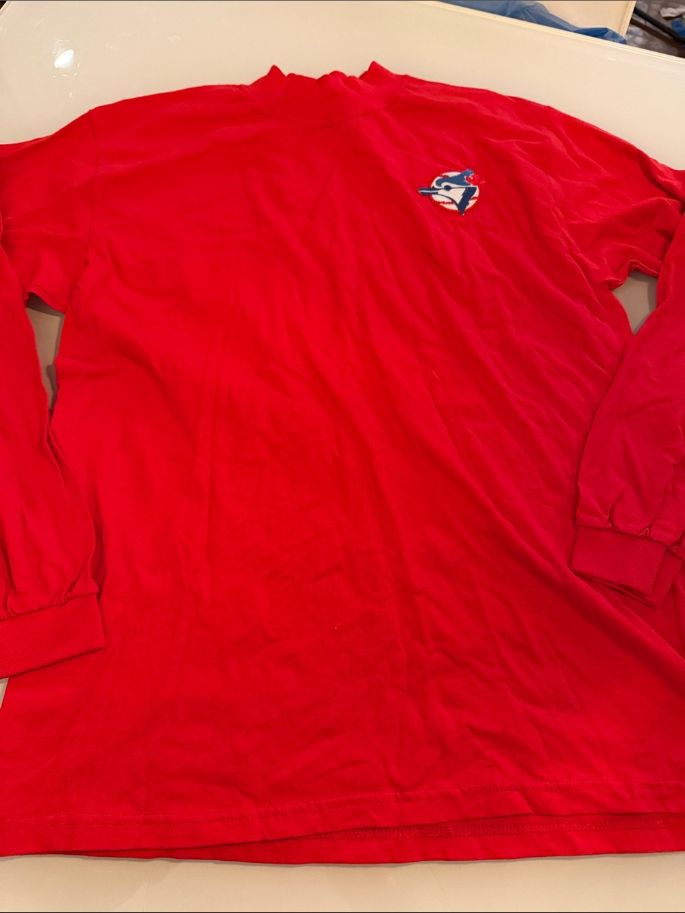 Red Long-Sleeve Shirt with BlueJays Logo - size L
